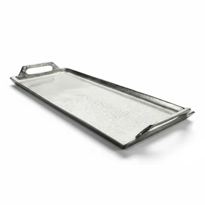 Zdjęcie produktu dla Taca dekoracyjna Talerz dekoracyjny Miska dekoracyjna Taca na świece Taca metalowa srebrna Uchwyty 47x20 cm