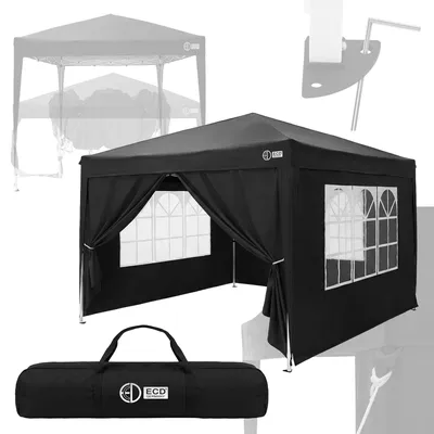 Produktbild von ECD Germany Pavillon 3x3 m Schwarz, Wasserdicht Stabil Winterfest, Pop Up Faltpavillon, Gartenpavillon, Gartenzelt klappbar, Partyzelt Outdoor