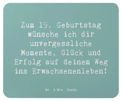 Produktbild von Mr. & Mrs. Panda Mousepad Spruch 19. Geburtstag Wünsche - Meeresbrise - Geschenk, Geburtstagsgeschenk, Mauspad, Glückwunsch, laptop, einzigartig, Happy Birthday, Träume