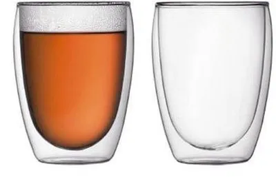 Zdjęcie produktu dla Szklanki podwójne – 350 ml – zestaw 6 sztuk – odporne na wysokie temperatury – wykonane ze szkła borosilikatowego – ręcznie dmuchane – lekkie – szklane