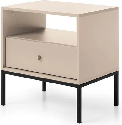 Produktbild von FURNLUX Nachttisch Mono Beige Und Schwarz 54cm / Hauptfarbe: Beige / Abmessungen: 54 x 39 x 56 cm