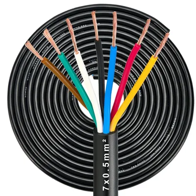 Imagen del producto de Cable para remolque, 7 polos, 0,5mm², 15 metros, cable de cobre para caravanas