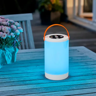 Produktbild von Northpoint LED Outdoor Camping Lampe Tischleuchte ohne Akku Weiß Oranger Griff