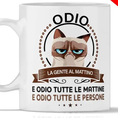 Katzenbecher mit lustigem Spruch, Keramik, 350 ml, weiß