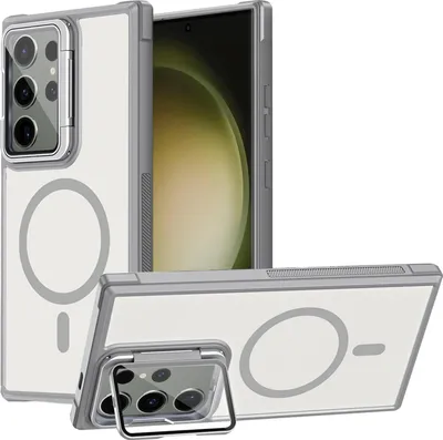 Produktbild von Schutzhülle für Samsung Galaxy S23 Ultra Hülle, Metallring für Wireless Laden klappbarer Kamera Schutz Glas Ständer
