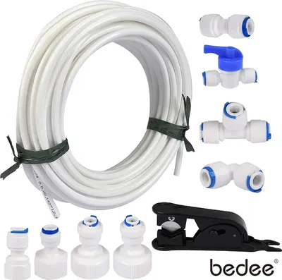Produktbild von 15m Wasserzulaufleitung Universal Anschluss-Set für Kühlschrank Side by Side. Kühlschrankschlauch, Wasserschlauch Schlauchverbinder(1/4")