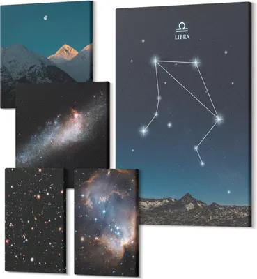 Obrázok produktu pre Obrazy Na Plátne – 5-Dielna Zostava – Polycanvas – Moderné Obrazy – Dekorácia Na Stenu – Do Obývačky – Abstraktné Obrazy – 2x 30x30 cm + 2x 20x30 cm + 1x 40x60 cm – Kozmické krajiny nočnej oblohy a hviezdnych súhvezdí