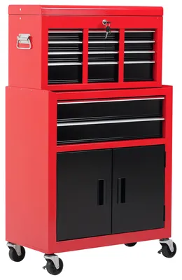 Produktbild von Carrello Porta Attrezzi 2 in 1 mit Cassetta Superiore und Armadietto Inferiore, in Metallo, 61,6 x 33 x 108 cm, Rosso