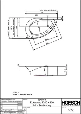 Produktbild von Hoesch Spectra Eckbadewanne 1710 x 1010 mm links mit angeformter Schürze weiß - 3658.010