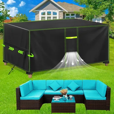 Produktbild von Schutzhülle Gartenmöbel Wasserdicht Winterfest 420D Oxford Rechteckig 213x132x74cm Schwarz