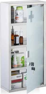 Image de Armoire à pharmacie, porte vitrée verrouillable, 4 compartiments