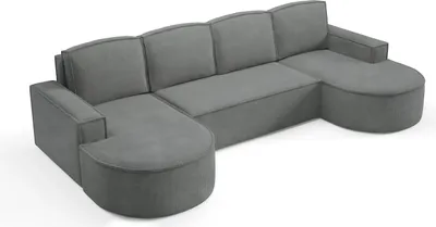 Produktbild von DomoHome Ecksofa Molly U Freistehendes, mit Schlaffunktion, SCHLAFFUNKTION 140x273cm, Bettkasten und Abnehmbaren Kissen – 316x157x88cm, Curio Stoff, Grau