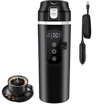Produktbild von Auto Wasserkocher 12V/24V, elektrischer Reise-Wasserkocher 500 ml, tragbarer beheizbarer Becher fürs Auto