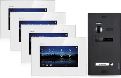 Produktbild von Video Türsprechanlage für 1 Familienhaus, 4x Monitore, Balter EVO Schwarz