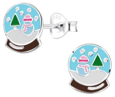 Produktbild von Weihnachtsohrringe: Kinder & Damen Ohrstecker Silber 925 Schneekugel (Snow Globe)