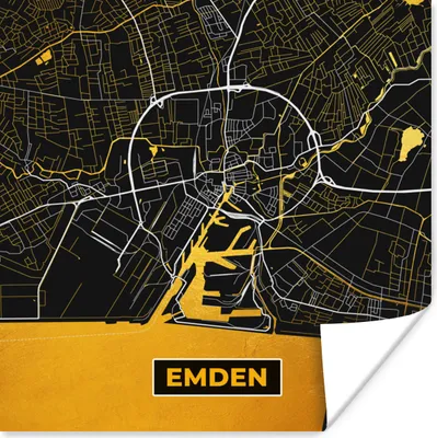 Produktbild von MuchoWow® Poster Schwarz und Gold - Stadtplan - Emden - Deutschland - Karte 75x75 cm - Wand Dekoration