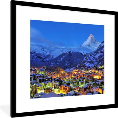 Produktbild von MuchoWow® Gerahmtes Poster Sonnenaufgang über dem Schweizer Matterhorn in Zermatt 40x40 cm - Poster mit Schwarzem Bilderrahmen Wandposter Rahmen Foto Bilder - Poster - Plakat im Rahmen
