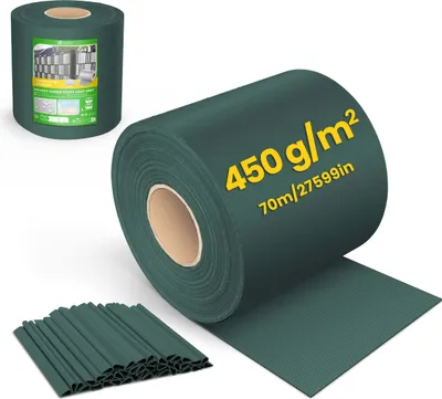Immagine prodotto di Strisce frangivista in PVC VOUNOT® per recinzioni a doppia barra, 70 m x 19 cm, 40 clip di fissaggio, verde