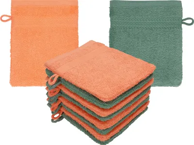 Produktbild von Betz 10 Stück Waschhandschuhe 16x21 cm PREMIUM 100% Baumwolle Farbe: blutorange - tannengrün