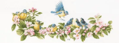 Produktbild von Lanarte PN-0173176 Blaumeise und Blüten Kreuzstichpackung