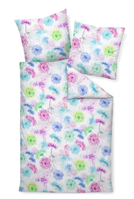 Produktbild von LOESCHEN Janine Design Mako-Satin Bettwäsche-Garnitur modern art S 42106 Farbe blaugrün fuchsia Größe 135x200 + 80x80cm