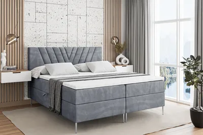 Produktbild von ALTDECOR  Boxspringbett mit Silber Füßen, Matratze und Lattenrost, Boxbett, Topper, Polsterbett mit Bettkasten, Bett mit Stauraum H4-Matratze, Doppelbett - ERNINA-FS- 120x200 - Grau Samt