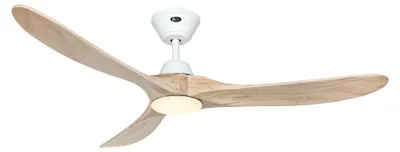 Image de Ventilateur de plafond à basse consommation avec éclairage LED et télécommande Eco Genuino-L 152 cm Blanc mat & Bois Naturel