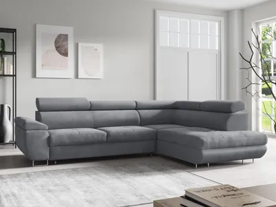 Produktbild von FurniDe24 Ecksofa L-Form Aron Rechts - Moderne Ecksofa, Wohnzimmer Sofa - Eckcouch Dunkelgrau (Monolith 85)