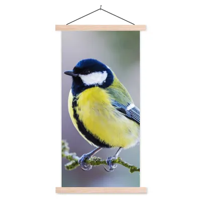 Produktbild von MuchoWow® Textilposter Kohlmeise - Vogel - Zweig 60x120 cm mit holzfarbenen Rahmen - Holz