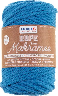 Produktbild von Makramee Rope dreifädig gedreht neon blau 3 mm 63 m 250 g