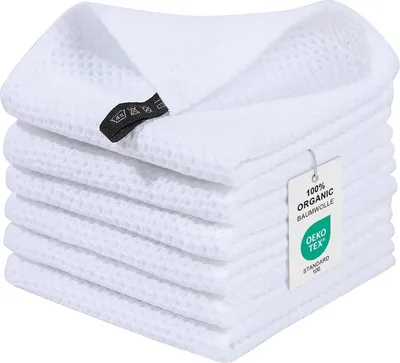 Produktbild von Moosfor Geschirrtücher 6er Set 30x30 cm Weiß, 100% Baumwolle, Saugfähig & Weich