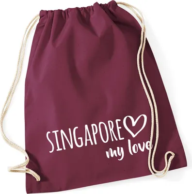 Produktbild von Huuraa Turnbeutel Singapore my love 12 Liter Burgundy Baumwolle Rucksack Geschenkidee