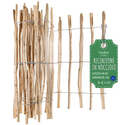 Immagine prodotto di Creative Home Recinzione Flessibile in Legno 90cm x 5m | Staccionata Rustica Nocciolo | Distanza tra i rami: 3-5cm | Bordura Naturale