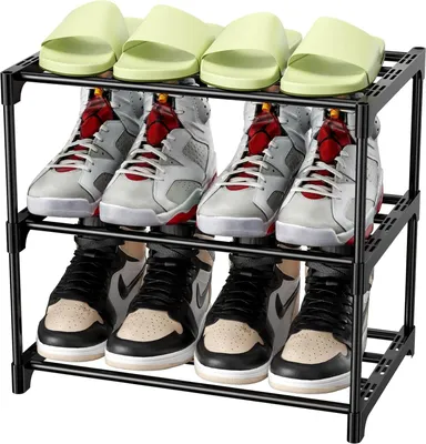 Produktbild von Metallischer Schuhregal - Schuhaufbewahrung mit 3 Ebenen - Leichter Schuhregal - Stapelbar für 6 Paar Schuhe - Wohnzimmer