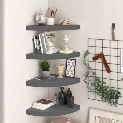 Produktbild von "im  " Eck-Schweberegale 4 Stk. Hochglanz-Grau 35x35x3,8 cm MDF - Wandregale CC9942