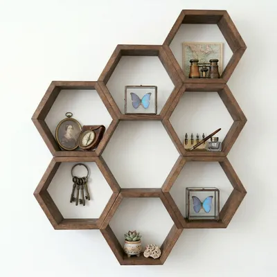 Obrázok produktu pre Skye Decor, elegantná nástenná polička z 100% masívneho dreva, 31x36x9 cm, hnedá