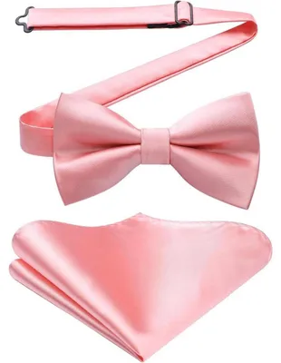 Produktbild von Vorgebundene Fliege mit Einstecktuch Set Herren Rosa Polyester-Seide Verstellbar