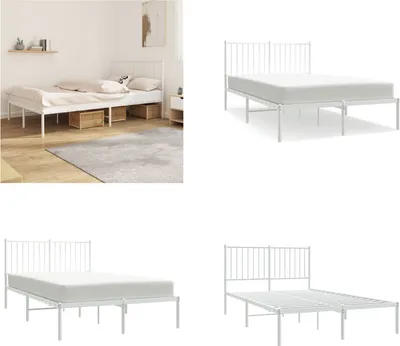 Productafbeelding van vidaXL Bedframe met hoofdeinde, metaal, wit, 120x190 cm - Bedframe - Bedframes - Bedbodem - Bed