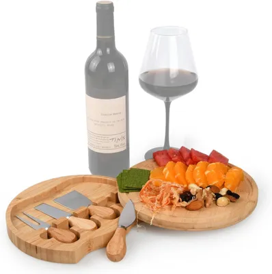 Imagen del producto de Tabla de quesos de bambú, pequeña, con 4 cuchillos para queso, ideal para picnics y fiestas
