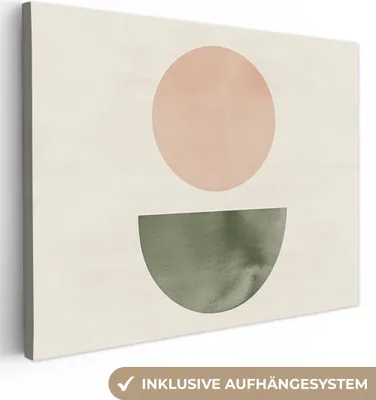 Produktbild von MuchoWow® - Leinwandbilder - Modern - Rosa - Grün - Natur - Geometrisch - Formen, Wandbild, Wanddeko Bilder Wohnzimmer, 120x90 cm