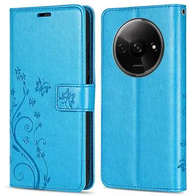 Produktbild von Handy Tasche für Xiaomi Redmi A3 Handyhülle Blumen Hülle Wallet Case Flipcover Blau