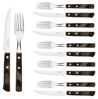 Produktbild von Tramontina STEAK-/PIZZA Besteck Set, 12-tlg., Steakmesser, Steakgabel, Messer, Gabel, Edelstahl / Holz, Braun, 29899-199