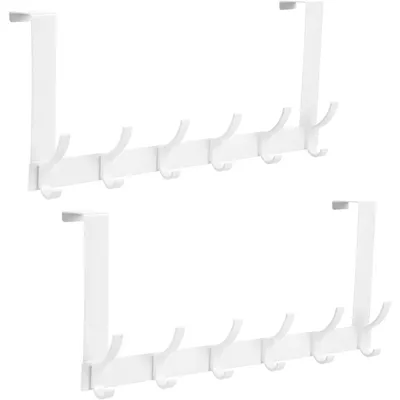 Two white over-the-door hook sets against a white background.