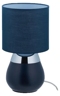Obrázok produktu pre Nočná lampa Relaxdays Touch, pätica E14, nepriame osvetlenie, oválna stolná lampa so tienidlom, V x H: 32 x 18 cm, tmavomodrá