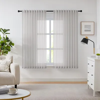 Obrázek produktu pro Záclony, 2 kusy, šedé, transparentní, rozměry 225 x 137 cm, vhodné do obývacího pokoje