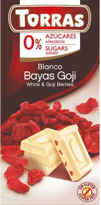 Produktbild von Weiße Schokolade mit Goji-Beeren ohne Zuckerzusatz 75g TORRAS