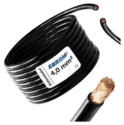 Produktbild von EBROM® - Batteriekabel Aderleitung SCHWARZ H07V-K 4 mm² - KFZ Batterie Kabel - 99,9 % OFC Kupfer - Meterware / Stück = Meter - in einer Länge geliefert - 4 mm2 - 4mm2