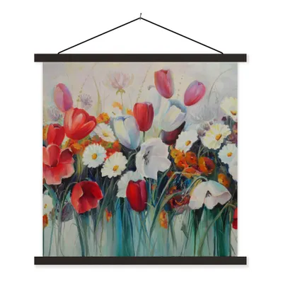 Produktbild von MuchoWow® Textilposter Malerei - Ölgemälde - Blumen 90x90 cm mit schwarzem Rahmen - Magnetisches