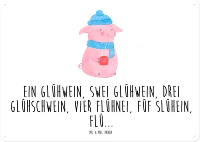 Produktbild von Mr. & Mrs. Panda Schild Schweinchen Glühwein DIN A4 - Weiß - Geschenk, Weihnachten, Weihnachtsmarkt, Spruch, Blechschild, tafel, Wandbild, wandtafel, Betrunken, Türschild