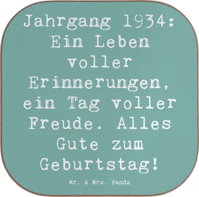 Produktbild von Mr. & Mrs. Panda Tassenuntersetzer Spruch 1934 Geburtstag - Meeresbrise - Geschenk, Tischuntersetzer, unvergessliche Momente, Untersetzer für Gläser, Geburtsjahr, Coaster